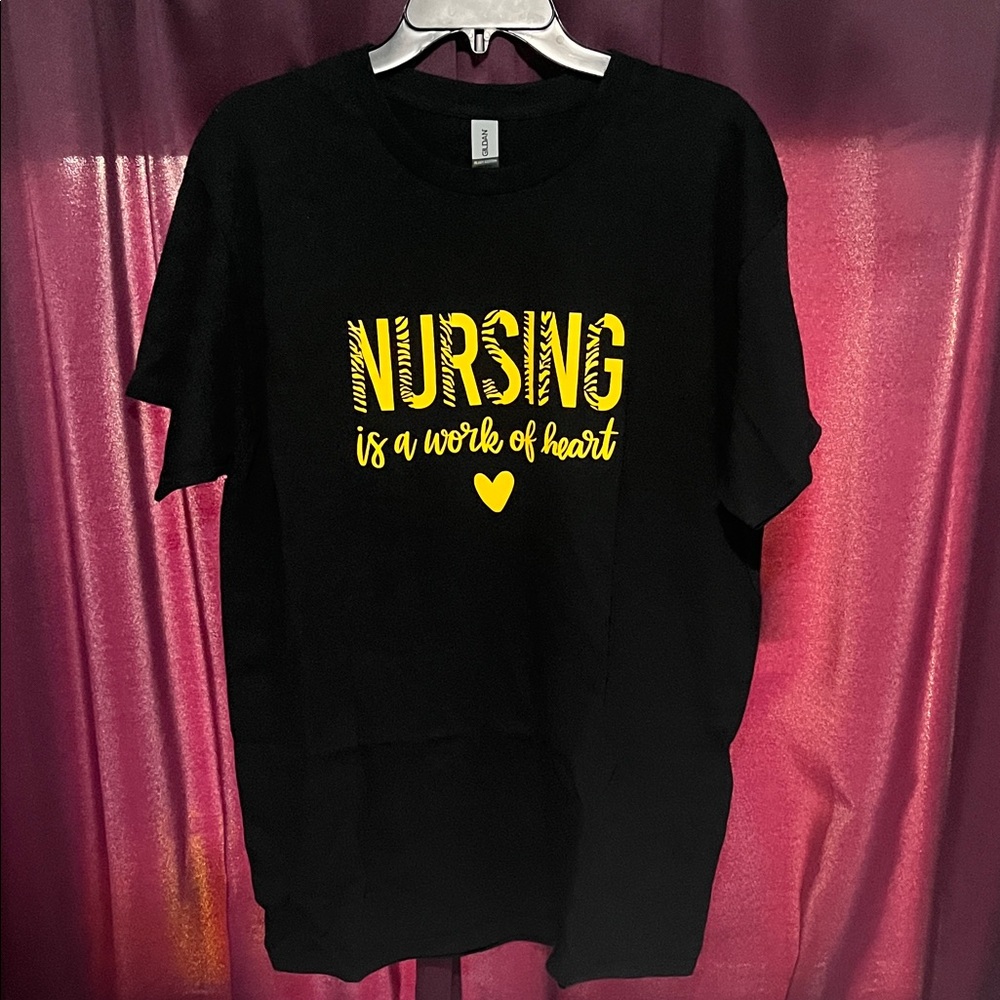Black Nursing T-Shirt with Yellow Print